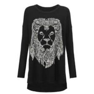 Cabi Leo Pullover Black White Lion Face Oversize Knit Tunic Sweater. SZ XS